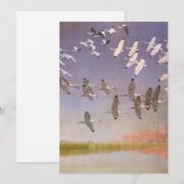 湿地を飛ぶサギの群れ、ヴィンテージの鳥 (正面/裏面)