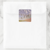 湿地を飛ぶサギの群れ、ヴィンテージの鳥 スクエアシール (バッグ)