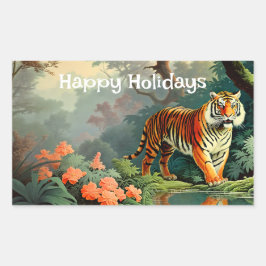 湿地フォレストワイルドライフタイガーヴィンテージ 長方形シール