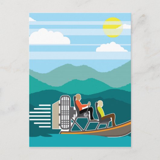 湿地ボートに乗るエアボート ポストカード (正面)