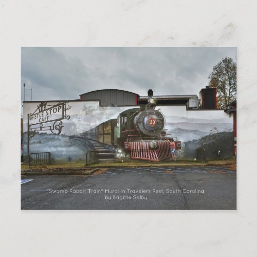 湿地ラビットトレインのホイッスルストップカフェで壁画 ポストカード (正面)