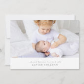 「満たす」私たちのベビー写真コラージュ誕生 案内状 (裏面)