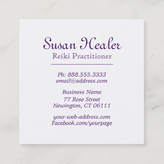 満ちている霊気のヨガエネルギー治療師ライト スクエア名刺 (裏面)