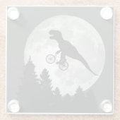 満月おもしろい付き飛んでいる自転車のTレックス ガラスコースター (裏面)