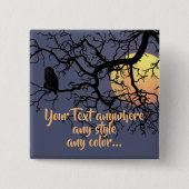 満月およびフクロウのシルエット 缶バッジ (正面)