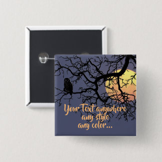 満月およびフクロウのシルエット 缶バッジ