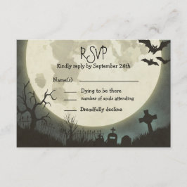 満月および墓地とのRSVPハロウィンの結婚式 出欠カード