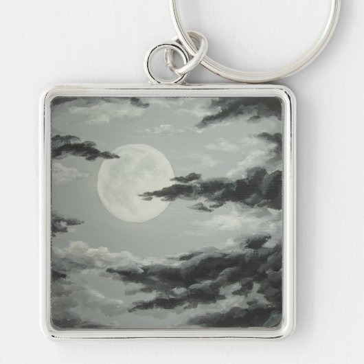 満月および曇った夜空Keychain キーホルダー (正面)