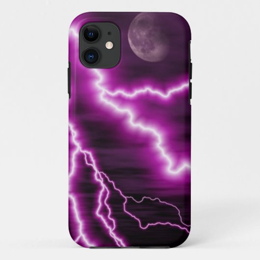 満月および紫色の稲妻 Case-Mate iPhoneケース (裏面)