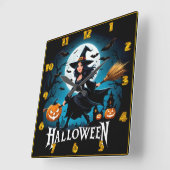 満月お洒落飛んでいる下の魔女 スクエア壁時計 (傾斜)