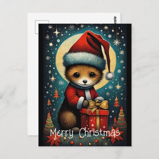 満月かわいいサンタマウスクリスマスギフト ポストカード (正面/裏面)