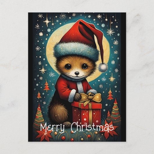 満月かわいいサンタマウスクリスマスギフト ポストカード (正面)