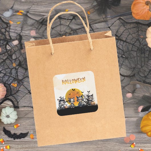 満月かわいいハロウィン不気味幽霊子猫 スクエアシール