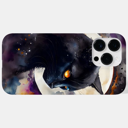 満月かわいらしの水彩黒猫 Case-Mate iPhoneケース (裏面 (横))