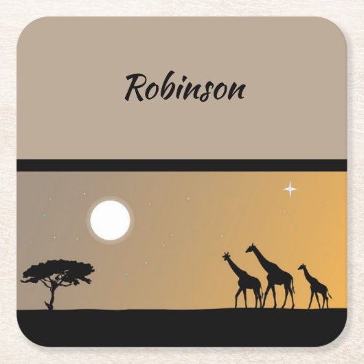 満月でギラッフェス スクエアペーパーコースター (正面)