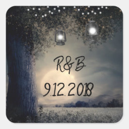 満月でライトアップされたランタン結婚の木 スクエアシール