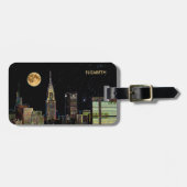 満月との夜のニューヨークのスカイライン ラゲッジタグ (正面横)