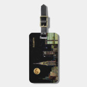 満月との夜のニューヨークのスカイライン ラゲッジタグ (正面縦)