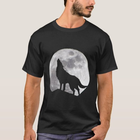満月とオオカミの自然愛好家 Tシャツ (正面)