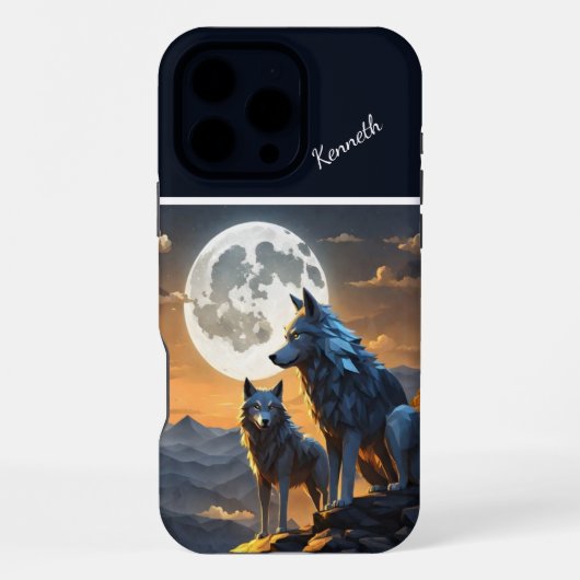 満月とオオカミの遠吠え iPhoneケース (裏面)