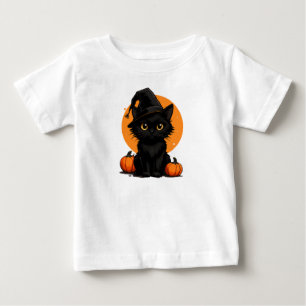 満月とカボチャの上の黒猫 ベビーTシャツ