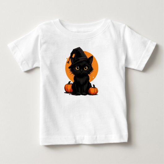 満月とカボチャの上の黒猫 ベビーTシャツ (正面)