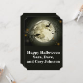 満月とカラスとこうもりスタンプフラットカード カード (正面/裏面インサイチュ)