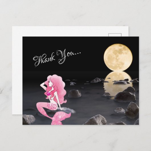 満月とピンクの美しい人魚ありがとう ポストカード (正面/裏面)