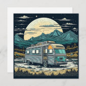 満月と山の中のヴィンテージRV (正面/裏面)