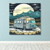 満月と山の中のヴィンテージRV キャンバスプリント (インサイチュ (ウッドフロア))