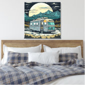 満月と山の中のヴィンテージRV キャンバスプリント (インサイチュ (寝室))