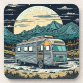 満月と山の中のヴィンテージRV コースター (正面)