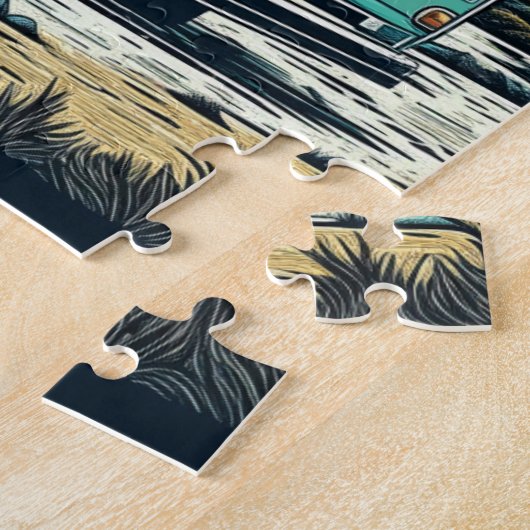 満月と山の中のヴィンテージRV ジグソーパズル (側面)