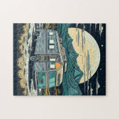 満月と山の中のヴィンテージRV ジグソーパズル (横)