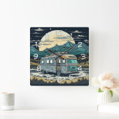 満月と山の中のヴィンテージRV スクエア壁時計 (ホーム)