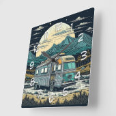 満月と山の中のヴィンテージRV スクエア壁時計 (傾斜)