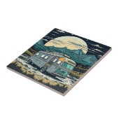 満月と山の中のヴィンテージRV タイル (側面)