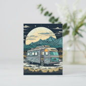 満月と山の中のヴィンテージRV ポストカード (スタンド正面)