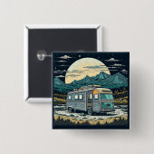 満月と山の中のヴィンテージRV 缶バッジ (正面&裏面)