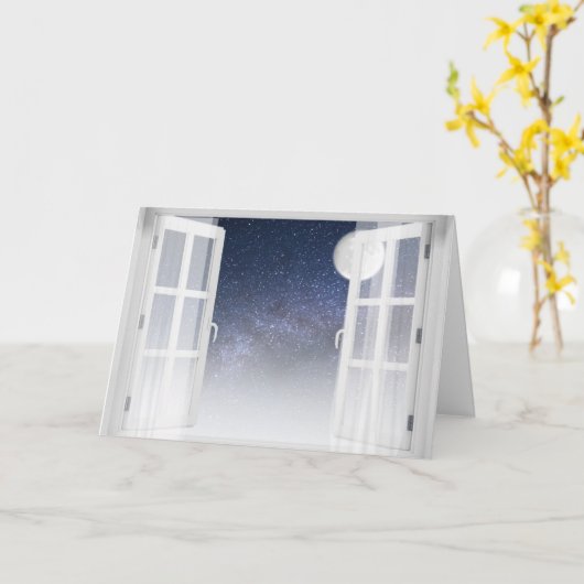 満月と星の窓 カード (黄色い花)