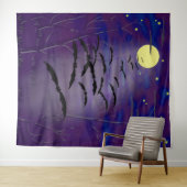 満月と星空を飛ぶコウモリ ハロウィン タペストリー (インサイチュ(横))