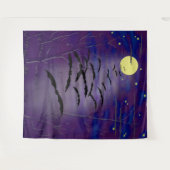 満月と星空を飛ぶコウモリ ハロウィン タペストリー (正面(横))