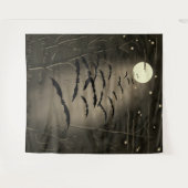 満月と星空を飛ぶコウモリ ヴィンテージ ハロウィン タペストリー (正面(横))