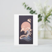 満月と波のウサギ ポストカード (スタンド正面)