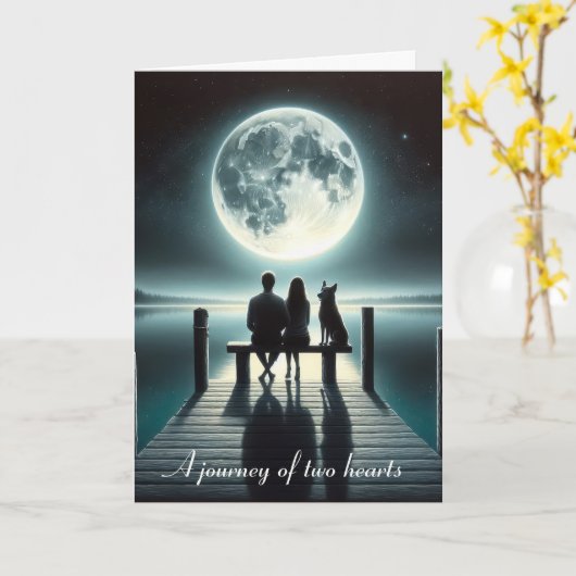 満月と犬のいるカップル カード (黄色い花)