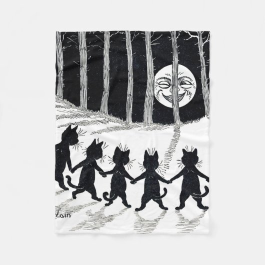 満月と猫たち、ルイ・ワイン フリースブランケット (正面)