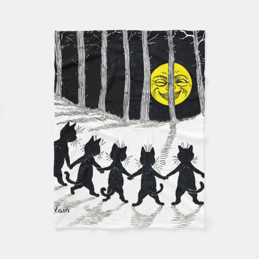 満月と猫たち、ルイ・ワイン フリースブランケット (正面)