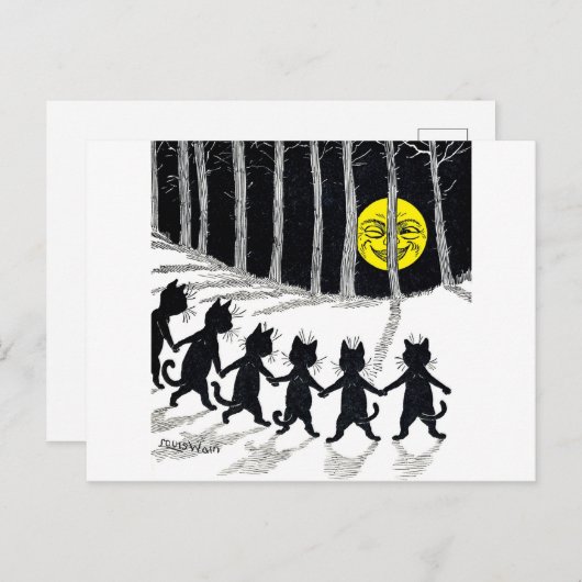 満月と猫、ルイス・ウェイン ポストカード (正面/裏面)