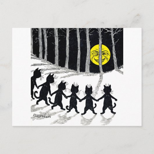 満月と猫、ルイス・ウェイン ポストカード (正面)