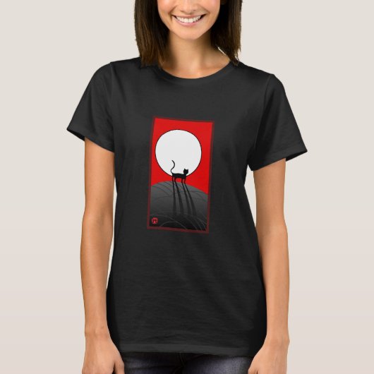満月と猫 Tシャツ (正面)